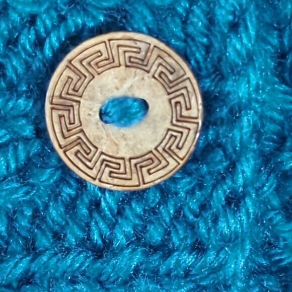 Teal Chunky hand knitted VTC 80s/90s Wool Cardigan Jacket Women's Medium Buttons - Picture 6 of 7